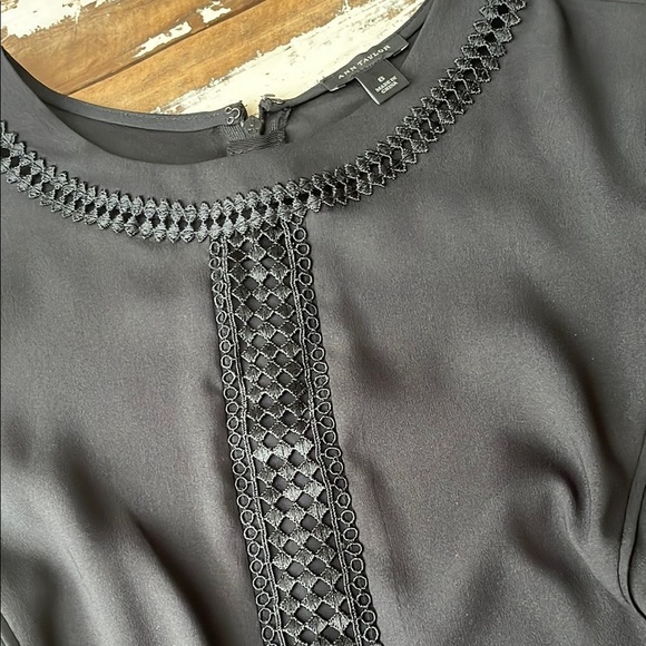 Ann Taylor Black Peplum Blouse with Lace embellishment - Picture 3 of 9